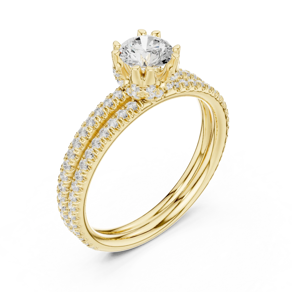 D Color Round Moissanite Solitaire Ring with Polished Band