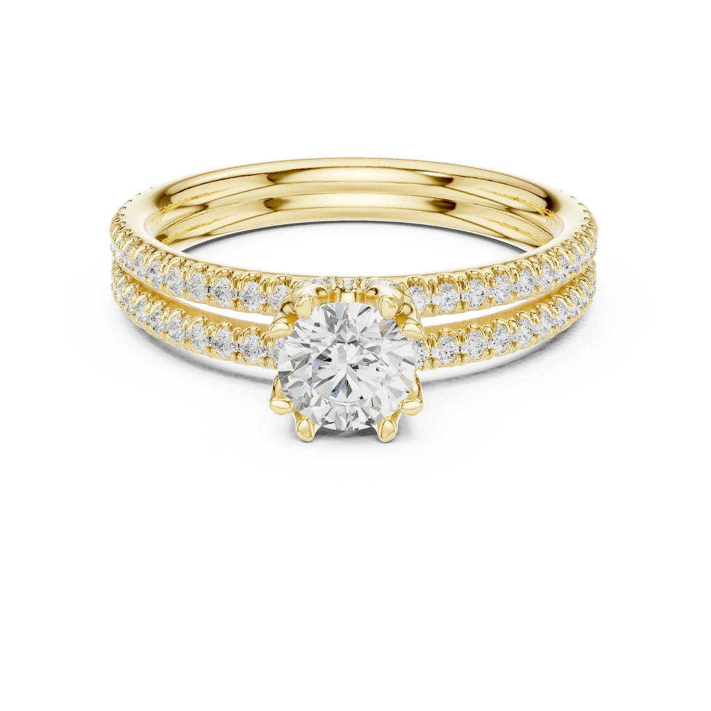 D Color Round Moissanite Solitaire Ring with Polished Band