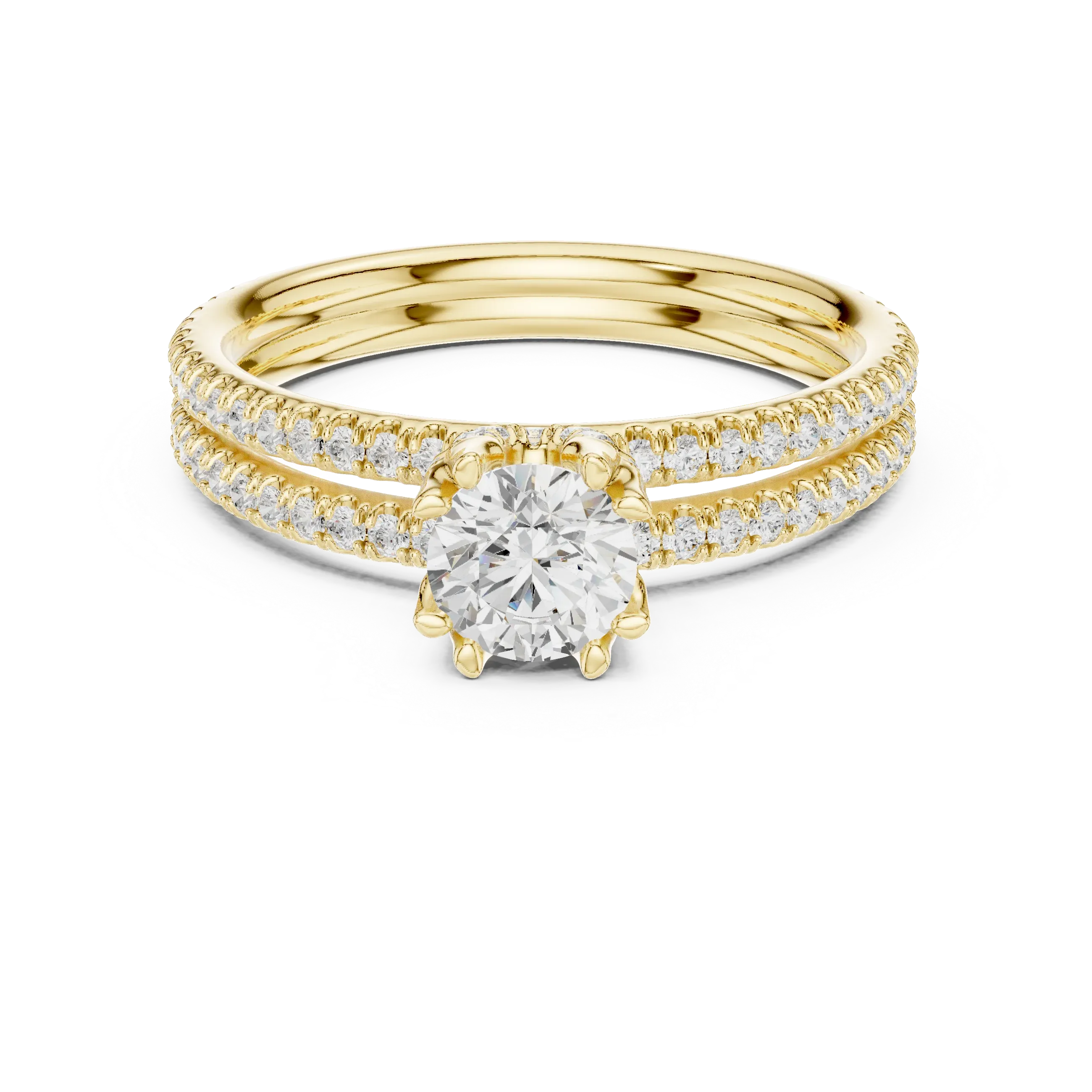 D Color Round Moissanite Solitaire Ring with Polished Band