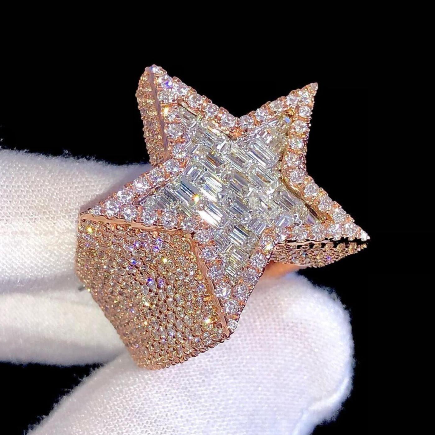 Star 14k solid gold Diamond Men’s Ring