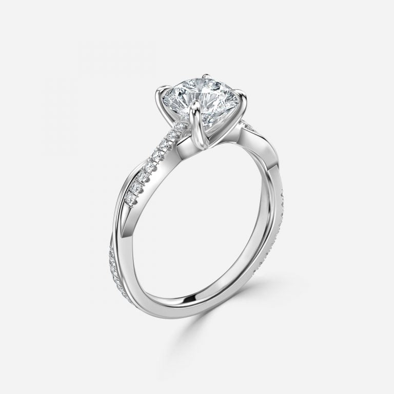 Round Cut Diamond Twist Engagement Ring