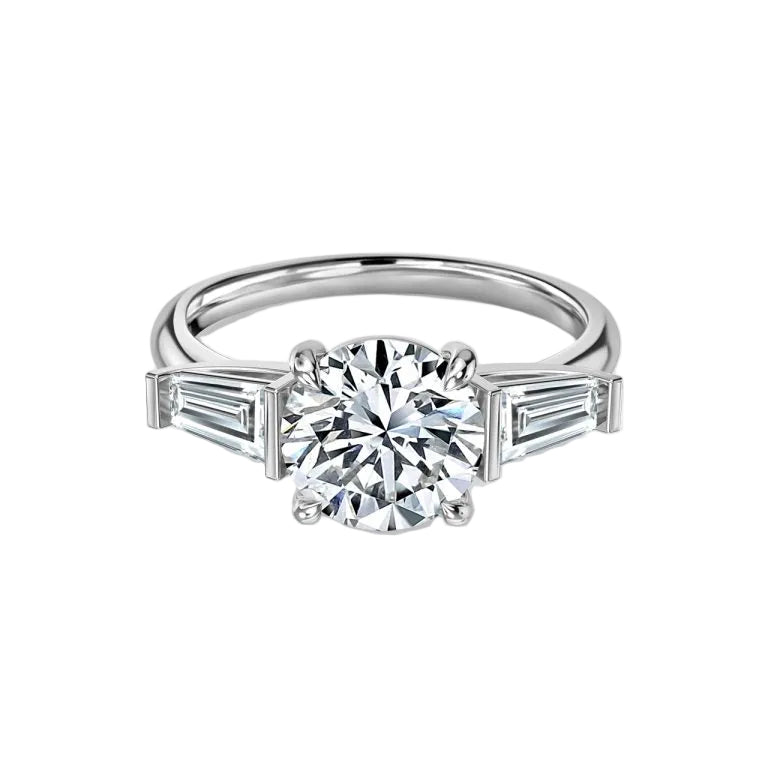 Round & Taper Diamond Engagement Ring