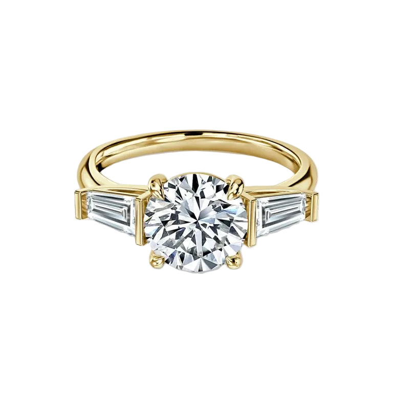 Round & Taper Diamond Engagement Ring