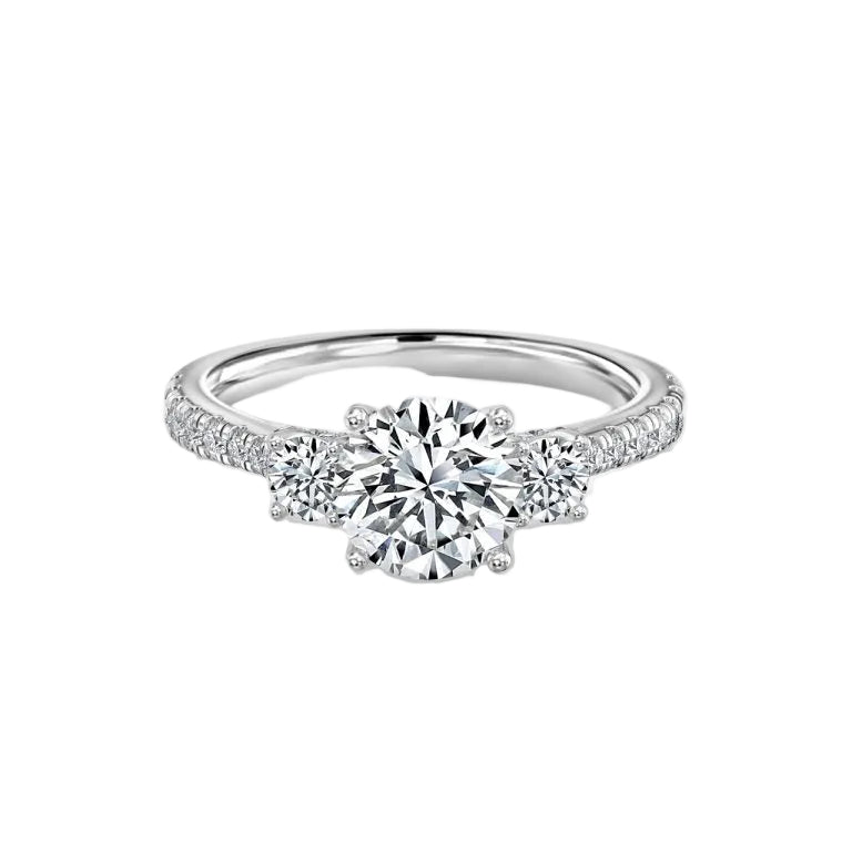 There Stone Round Diamond Engagement Ring