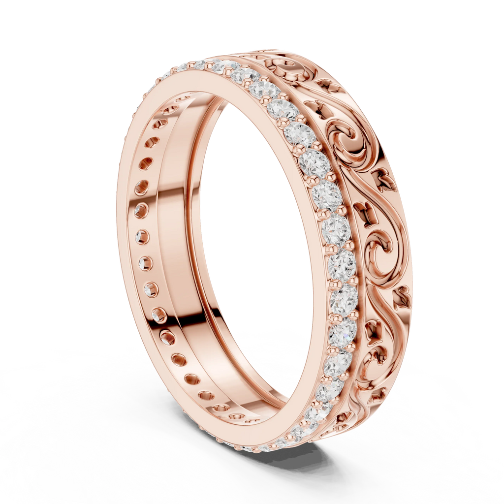 10K White Gold 0.55 CTW Vintage Filigree Round Lab Diamond Wedding Band