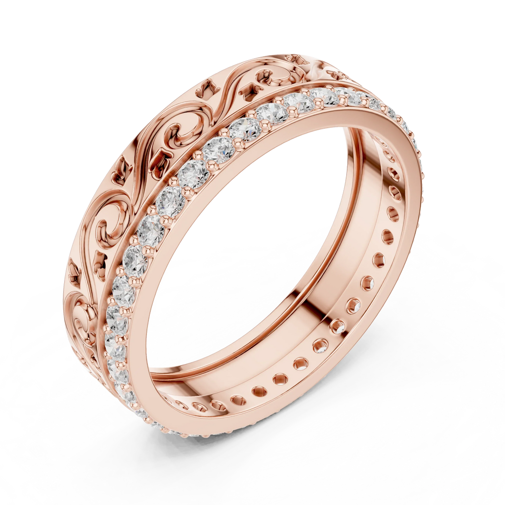 10K White Gold 0.55 CTW Vintage Filigree Round Lab Diamond Wedding Band