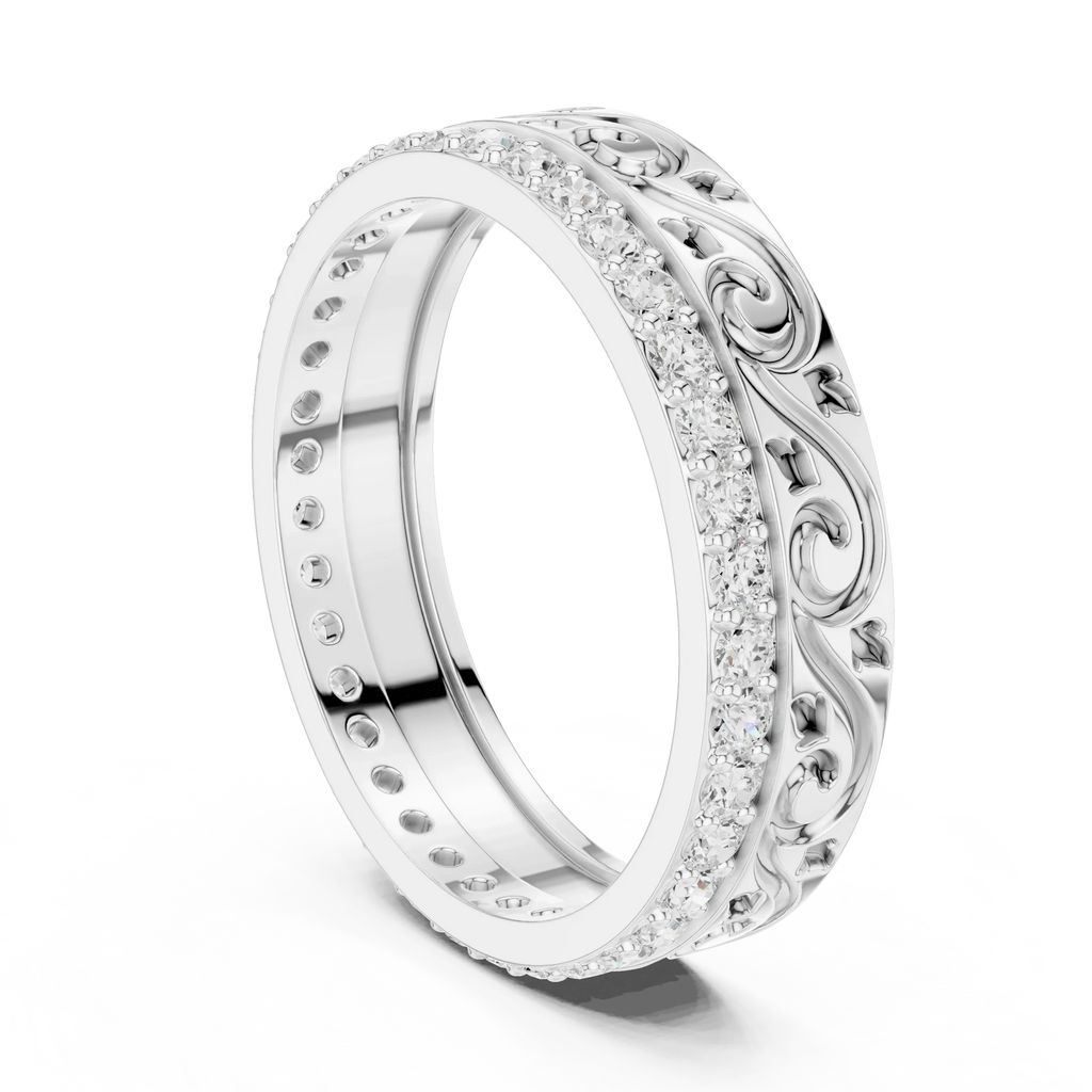10K White Gold 0.55 CTW Vintage Filigree Round Lab Diamond Wedding Band