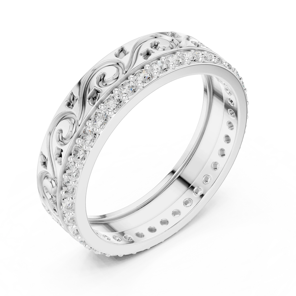 10K White Gold 0.55 CTW Vintage Filigree Round Lab Diamond Wedding Band