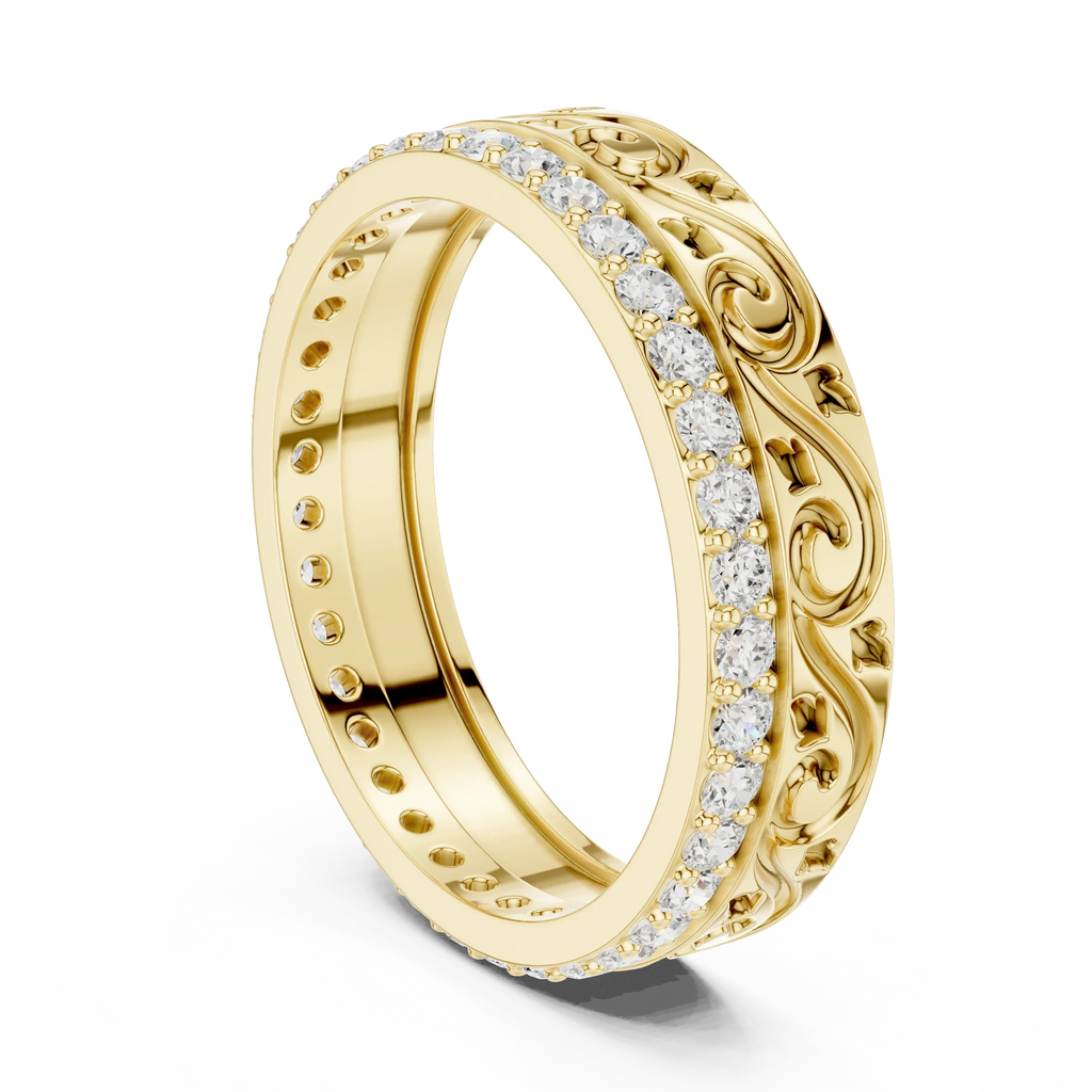 10K White Gold 0.55 CTW Vintage Filigree Round Lab Diamond Wedding Band