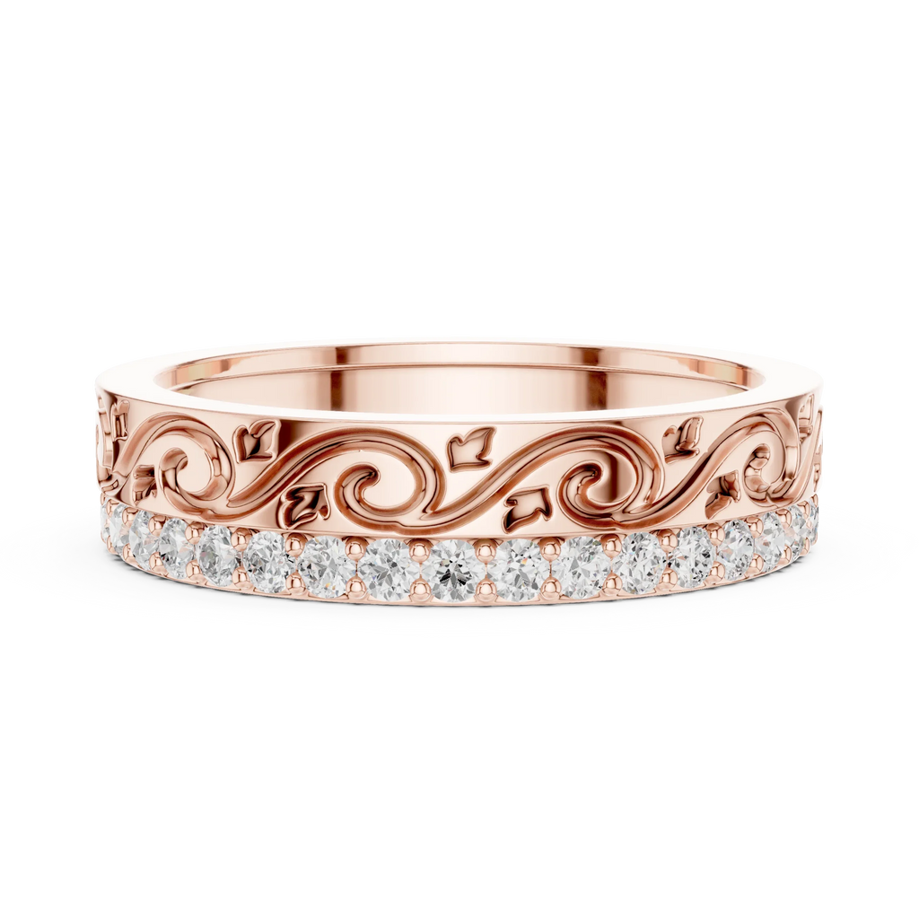 10K White Gold 0.55 CTW Vintage Filigree Round Lab Diamond Wedding Band