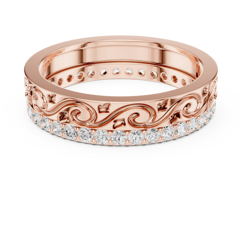 10K White Gold 0.55 CTW Vintage Filigree Round Lab Diamond Wedding Band