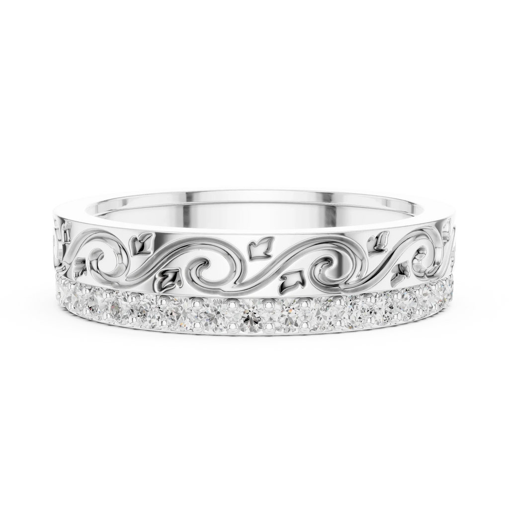 10K White Gold 0.55 CTW Vintage Filigree Round Lab Diamond Wedding Band
