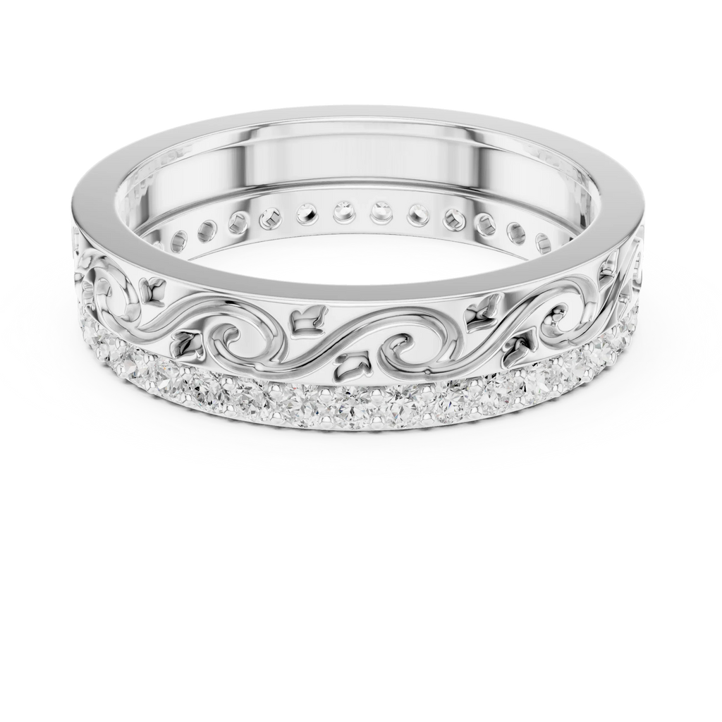 10K White Gold 0.55 CTW Vintage Filigree Round Lab Diamond Wedding Band