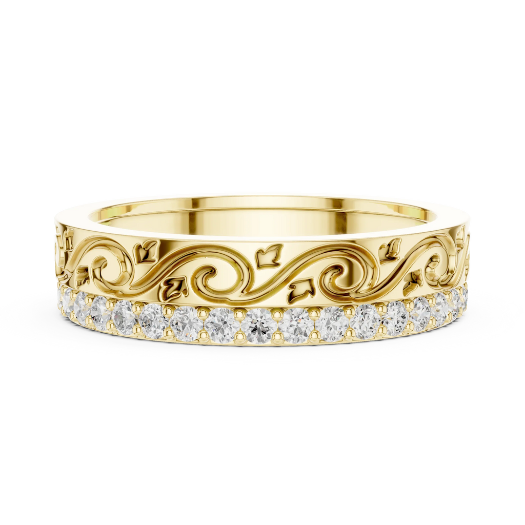 10K White Gold 0.55 CTW Vintage Filigree Round Lab Diamond Wedding Band