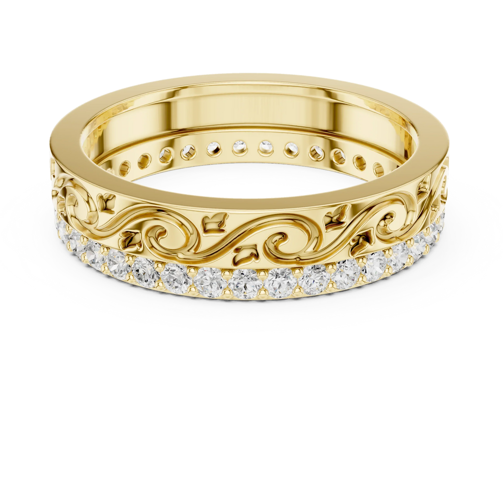 10K White Gold 0.55 CTW Vintage Filigree Round Lab Diamond Wedding Band