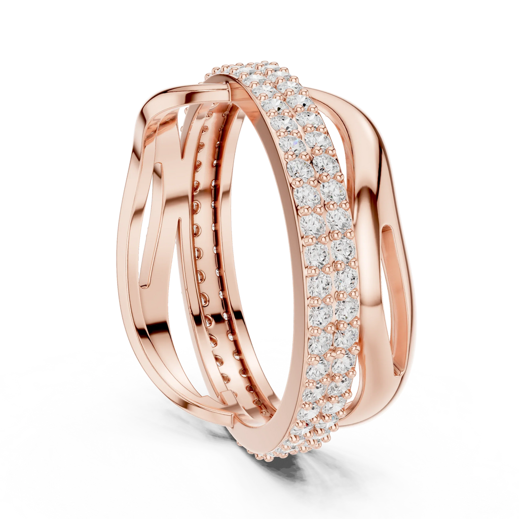 0.90 CTW Twisted Pave White Gold Round Moissanite Statement Diamond Ring