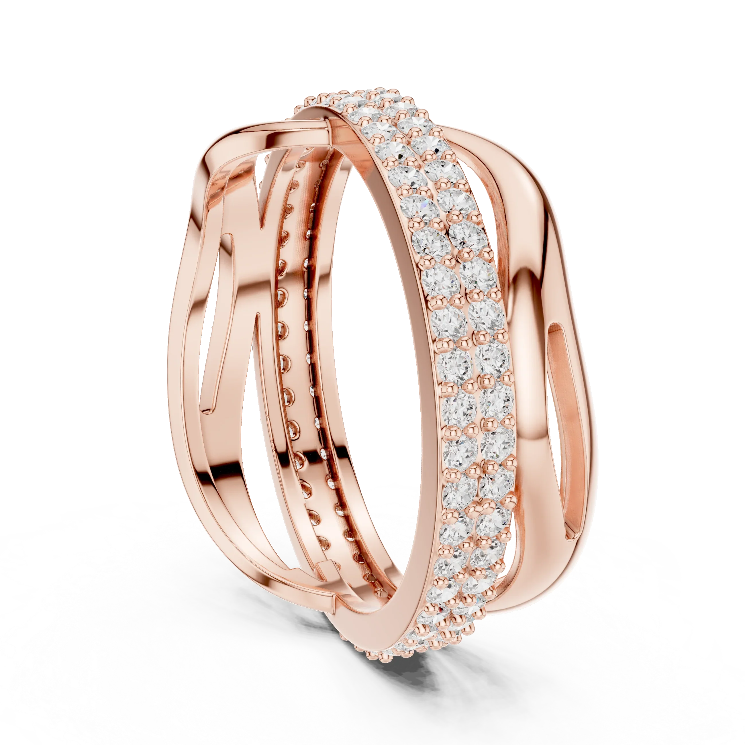 0.90 CTW Twisted Pave White Gold Round Moissanite Statement Diamond Ring