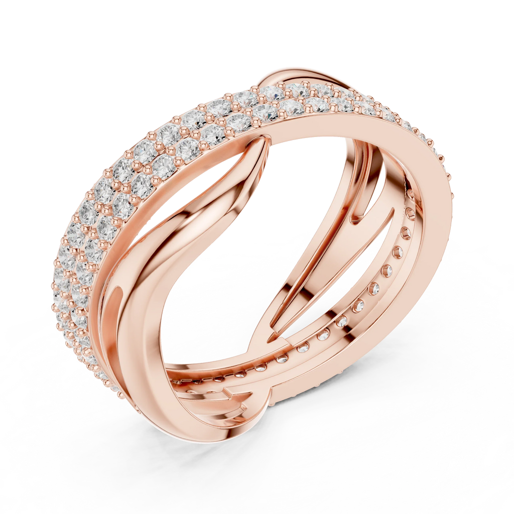 0.90 CTW Twisted Pave White Gold Round Moissanite Statement Diamond Ring