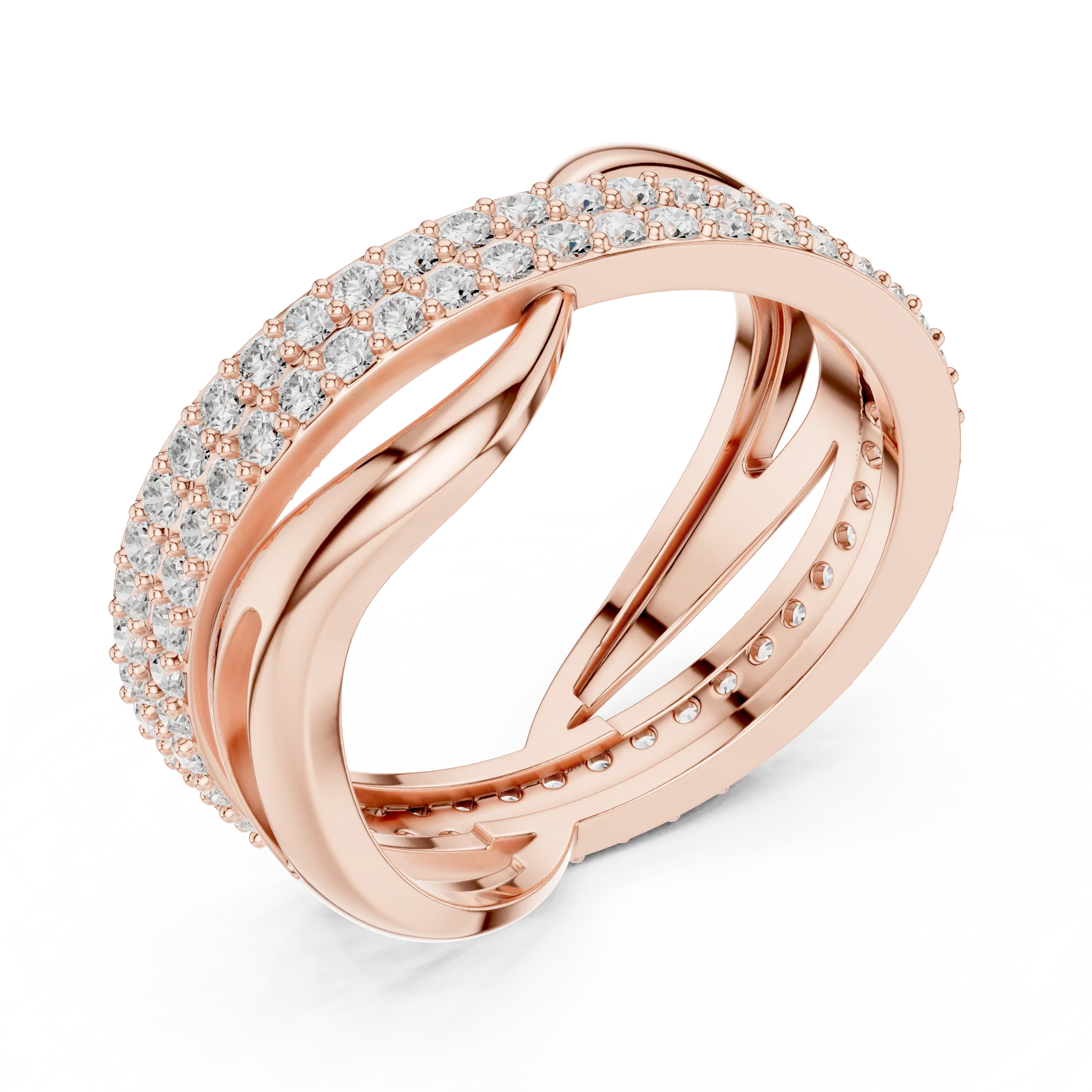 0.90 CTW Twisted Pave White Gold Round Moissanite Statement Diamond Ring