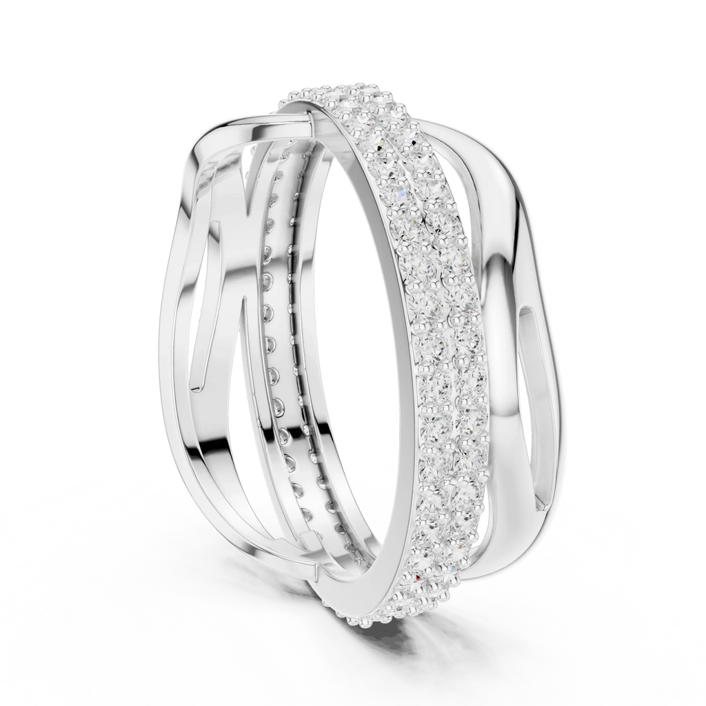 0.90 CTW Twisted Pave White Gold Round Moissanite Statement Diamond Ring