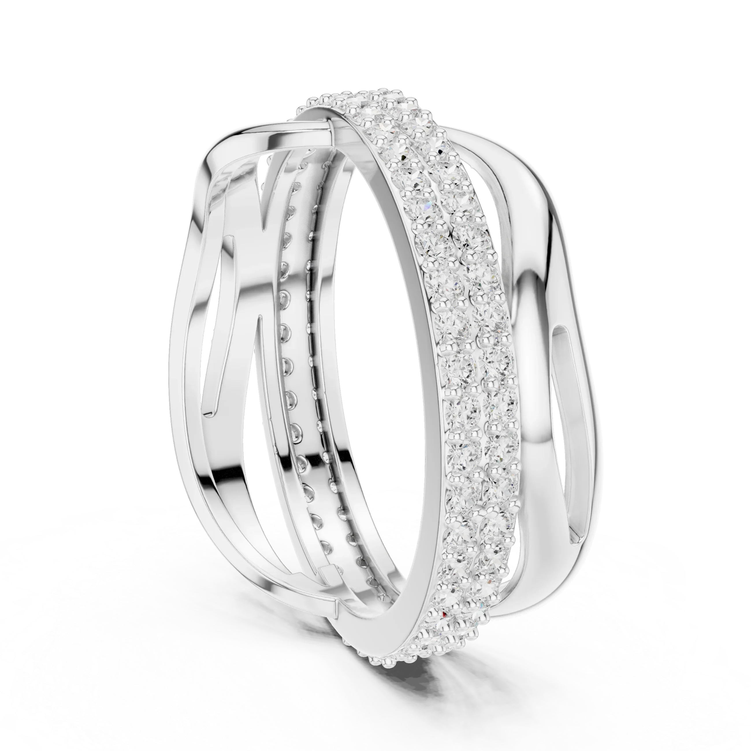 0.90 CTW Twisted Pave White Gold Round Moissanite Statement Diamond Ring