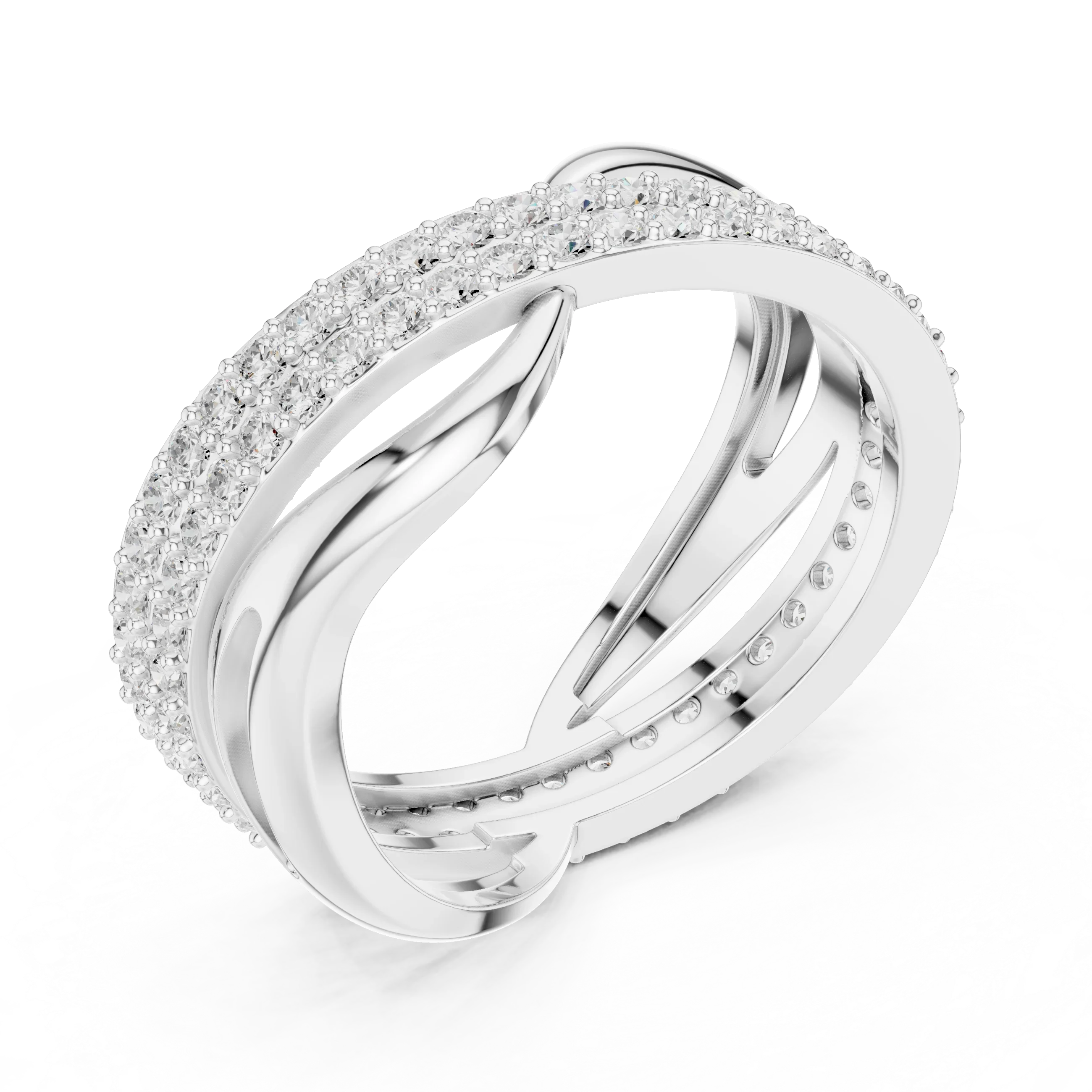 0.90 CTW Twisted Pave White Gold Round Moissanite Statement Diamond Ring