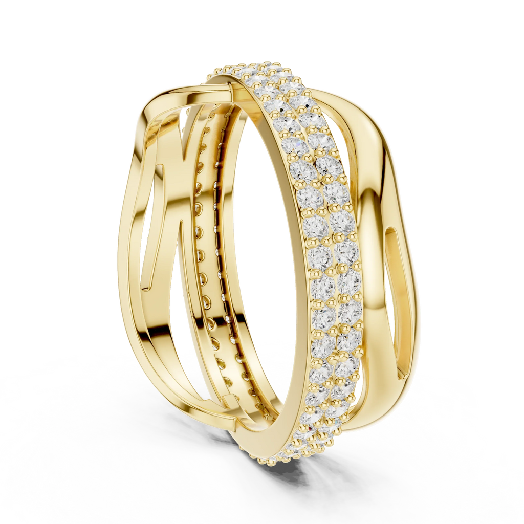 0.90 CTW Twisted Pave White Gold Round Moissanite Statement Diamond Ring