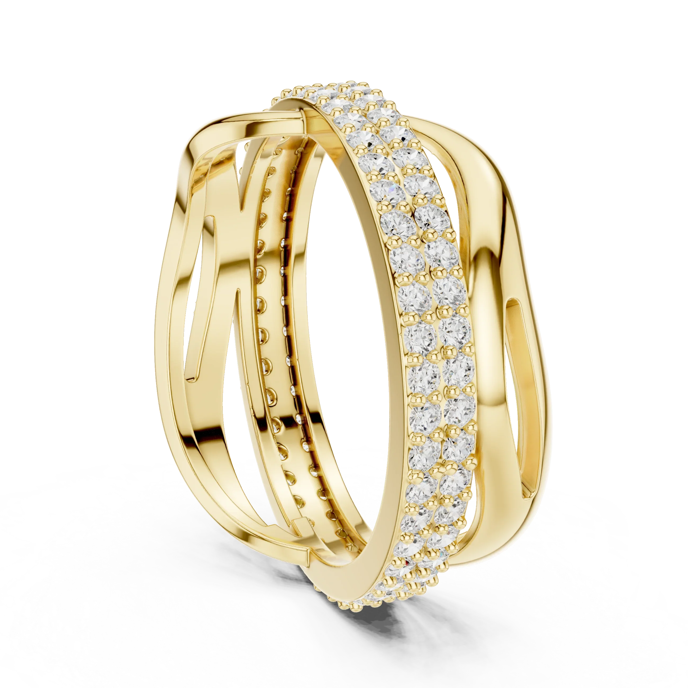 0.90 CTW Twisted Pave White Gold Round Moissanite Statement Diamond Ring