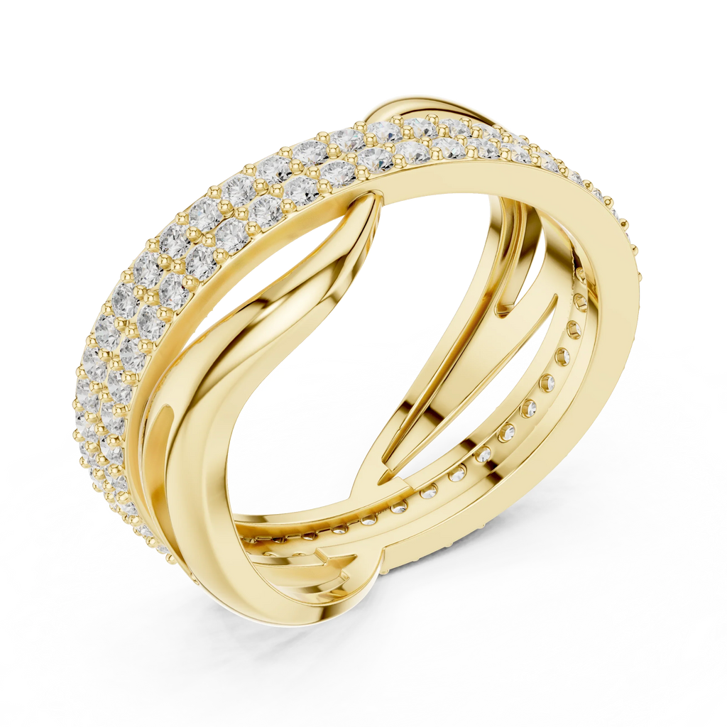 0.90 CTW Twisted Pave White Gold Round Moissanite Statement Diamond Ring
