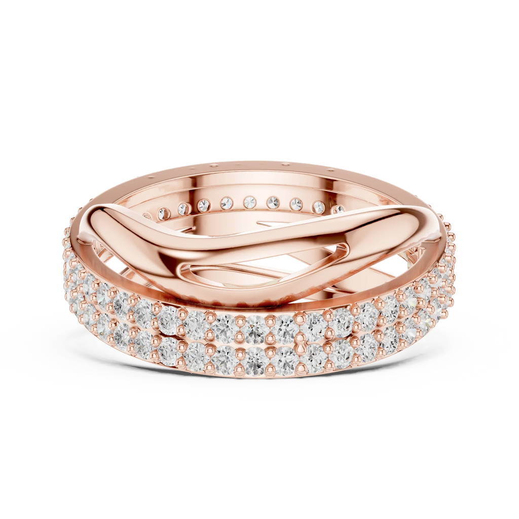 0.90 CTW Twisted Pave White Gold Round Moissanite Statement Diamond Ring