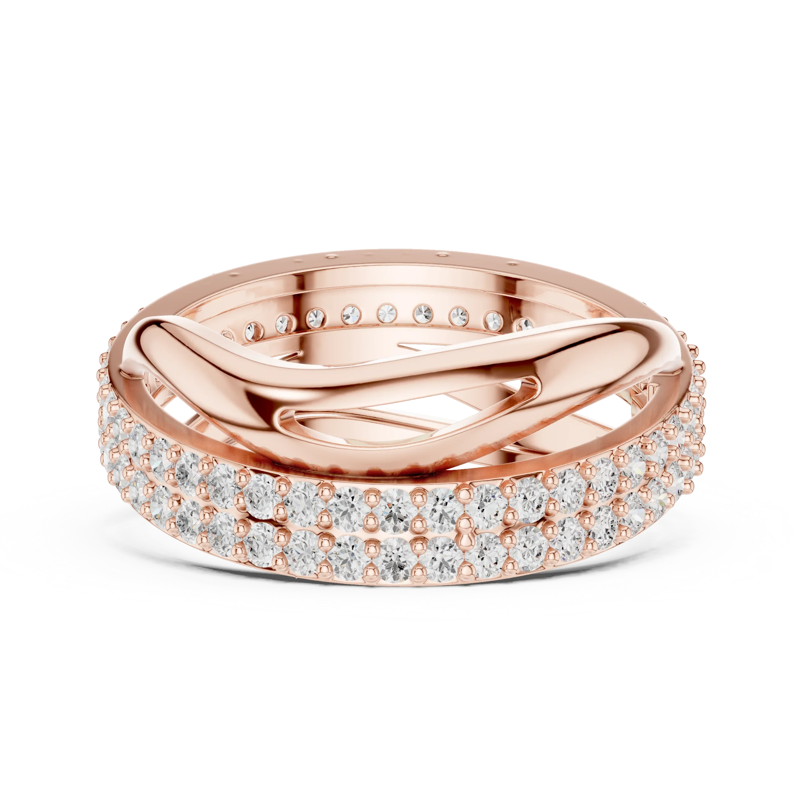 0.90 CTW Twisted Pave White Gold Round Moissanite Statement Diamond Ring