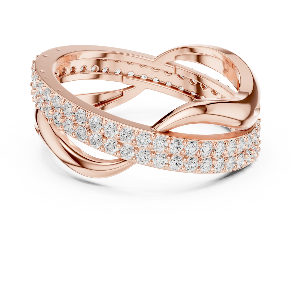 0.90 CTW Twisted Pave White Gold Round Moissanite Statement Diamond Ring