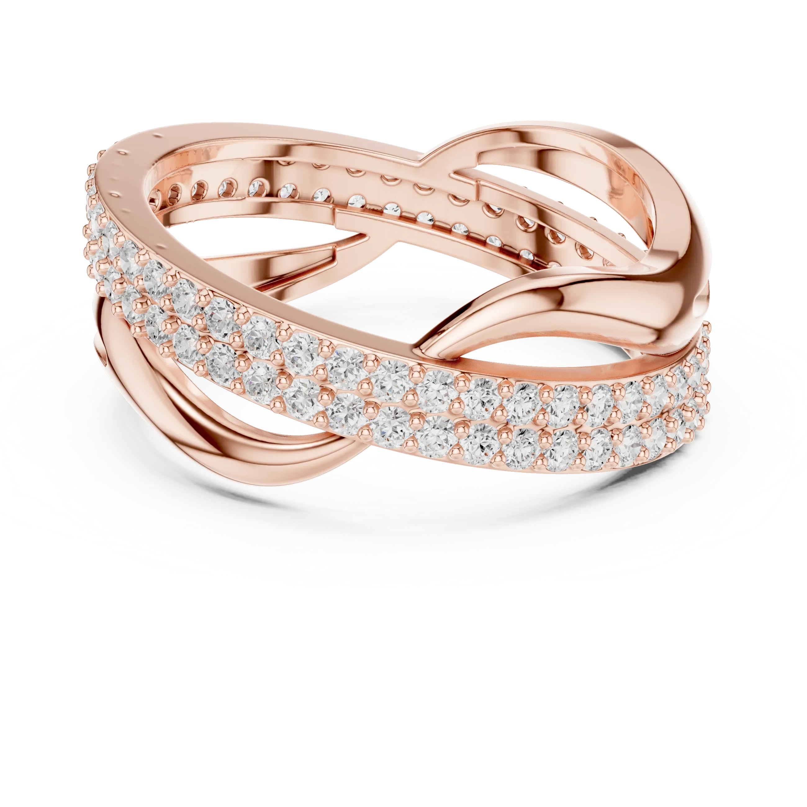 0.90 CTW Twisted Pave White Gold Round Moissanite Statement Diamond Ring