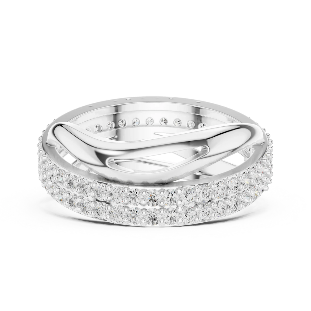 0.90 CTW Twisted Pave White Gold Round Moissanite Statement Diamond Ring