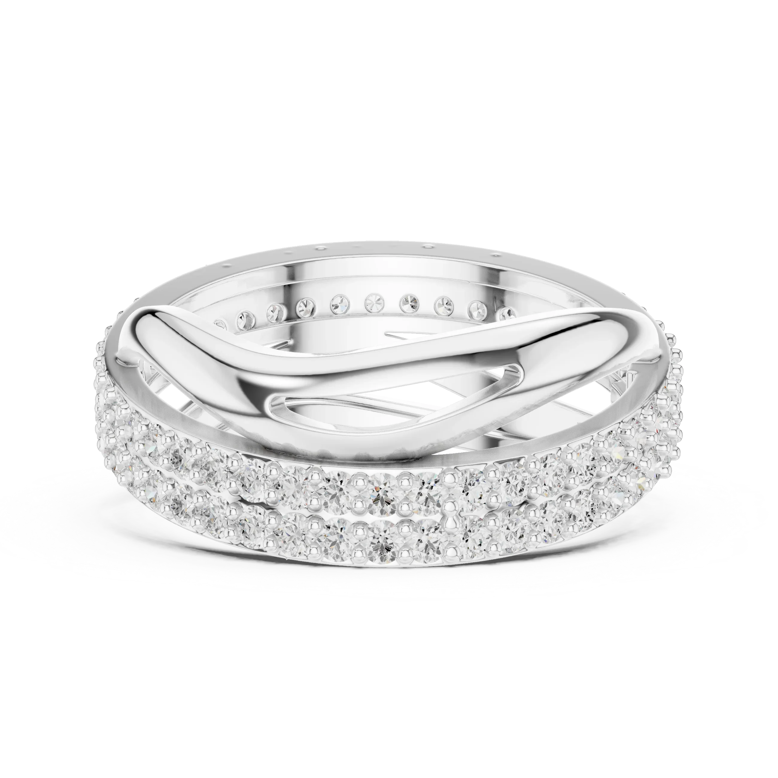 0.90 CTW Twisted Pave White Gold Round Moissanite Statement Diamond Ring