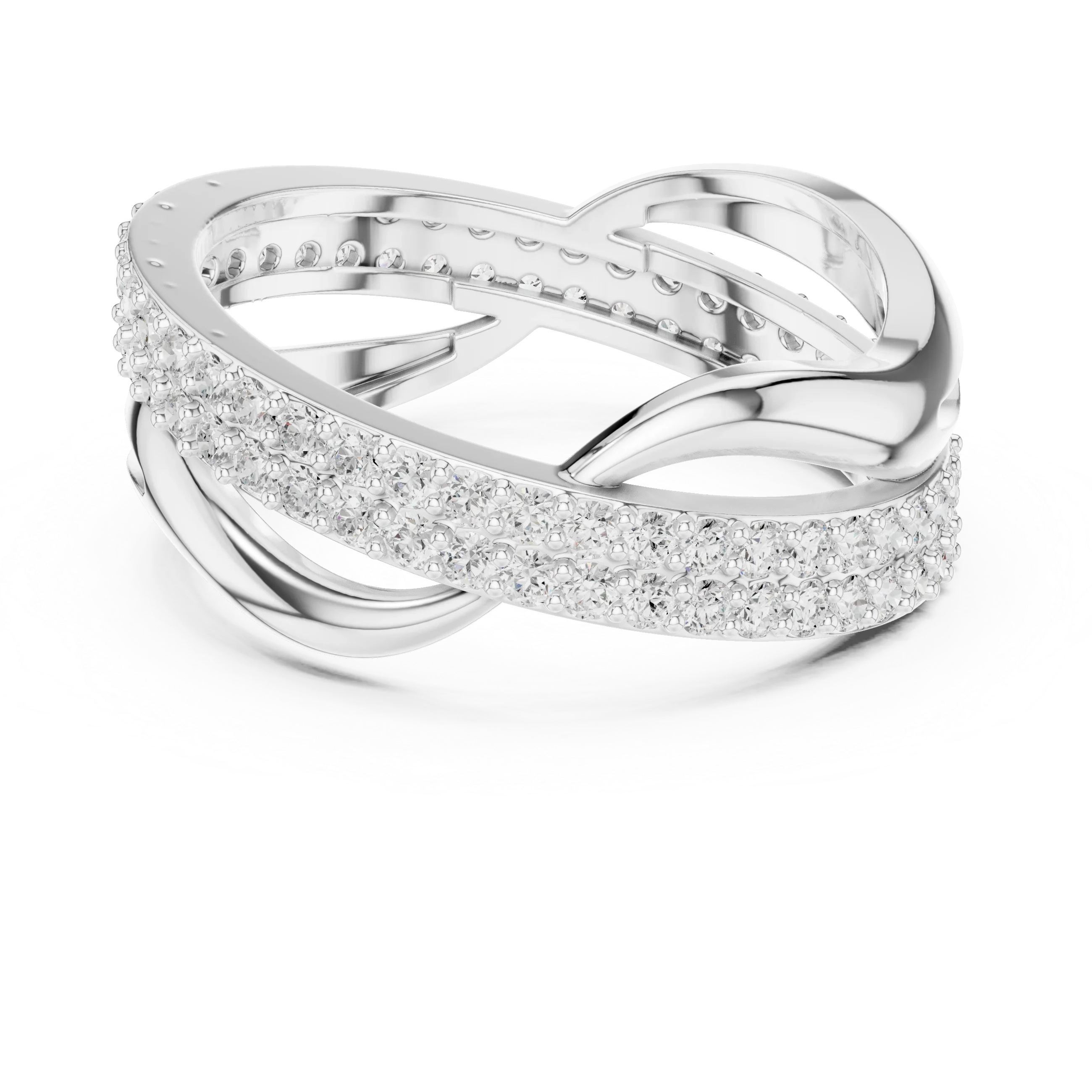 0.90 CTW Twisted Pave White Gold Round Moissanite Statement Diamond Ring
