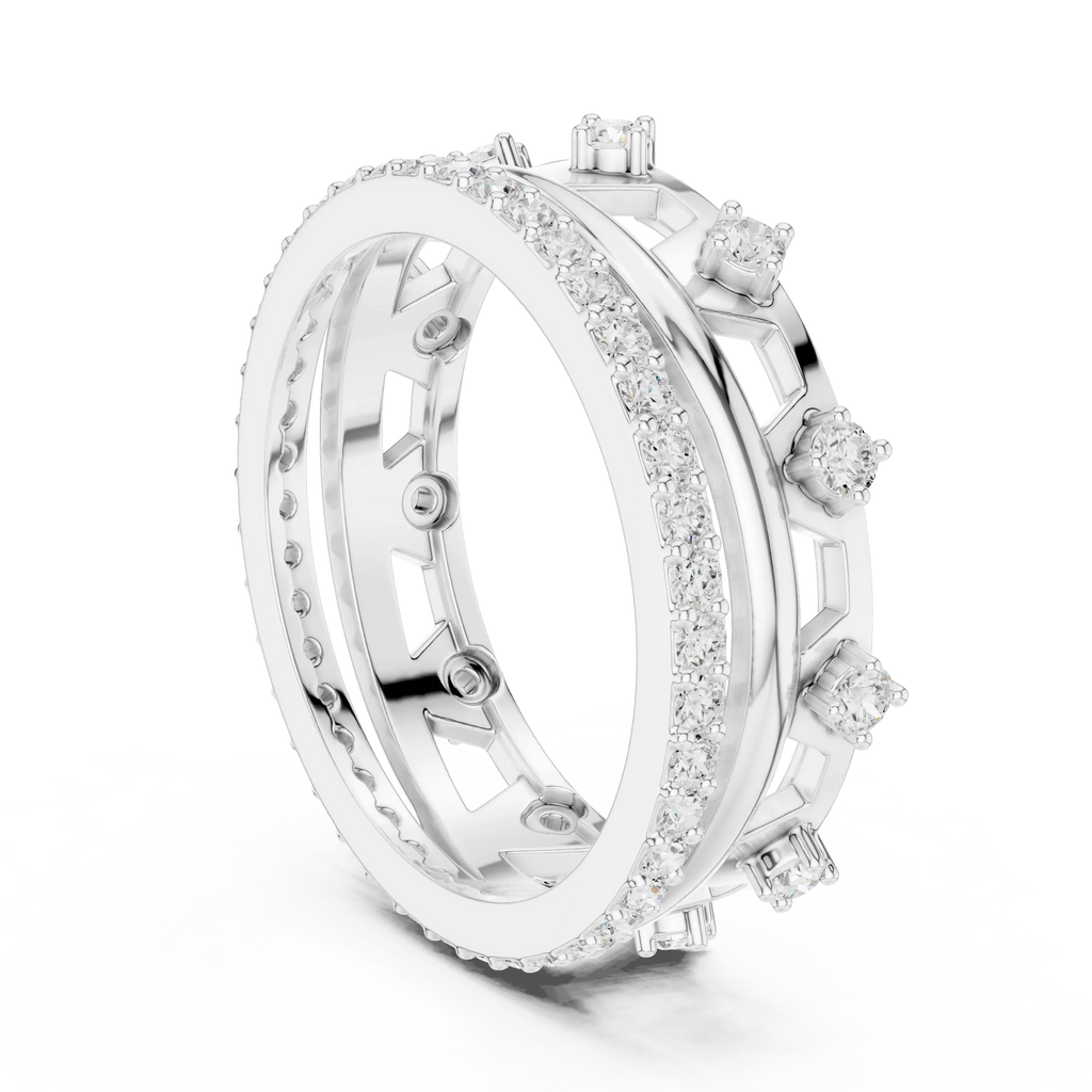 0.58 CTW 14K White Gold VVS Moissanite Crown Tiara Stacking Ring