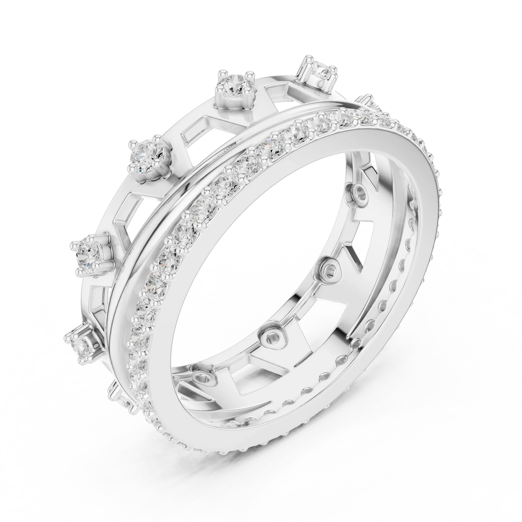 0.58 CTW 14K White Gold VVS Moissanite Crown Tiara Stacking Ring
