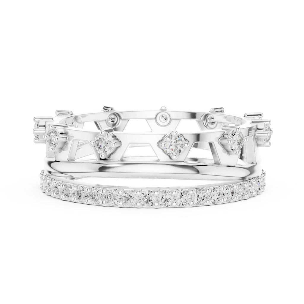 0.58 CTW 14K White Gold VVS Moissanite Crown Tiara Stacking Ring