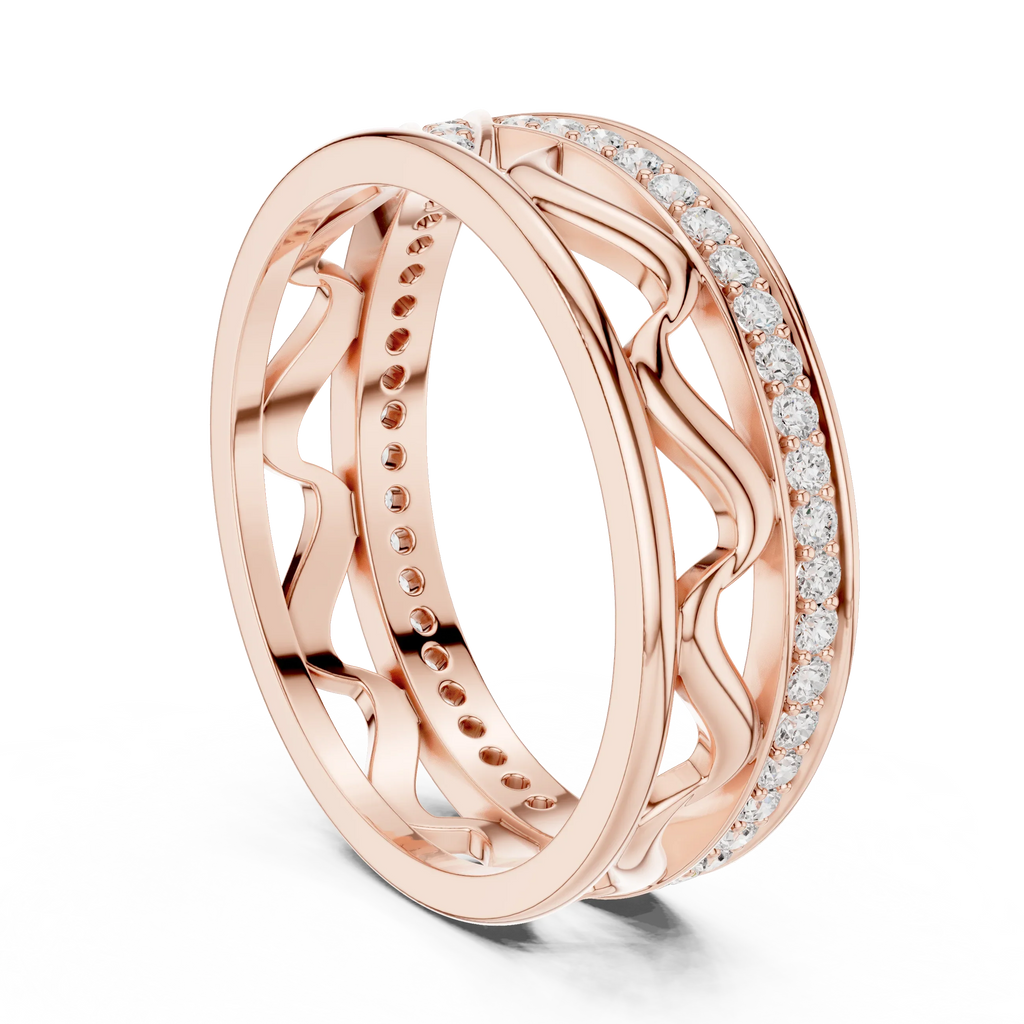 18K White Gold 0.28 CTW Chevron Contour VVS1 Round Moissanite Stacking Ring