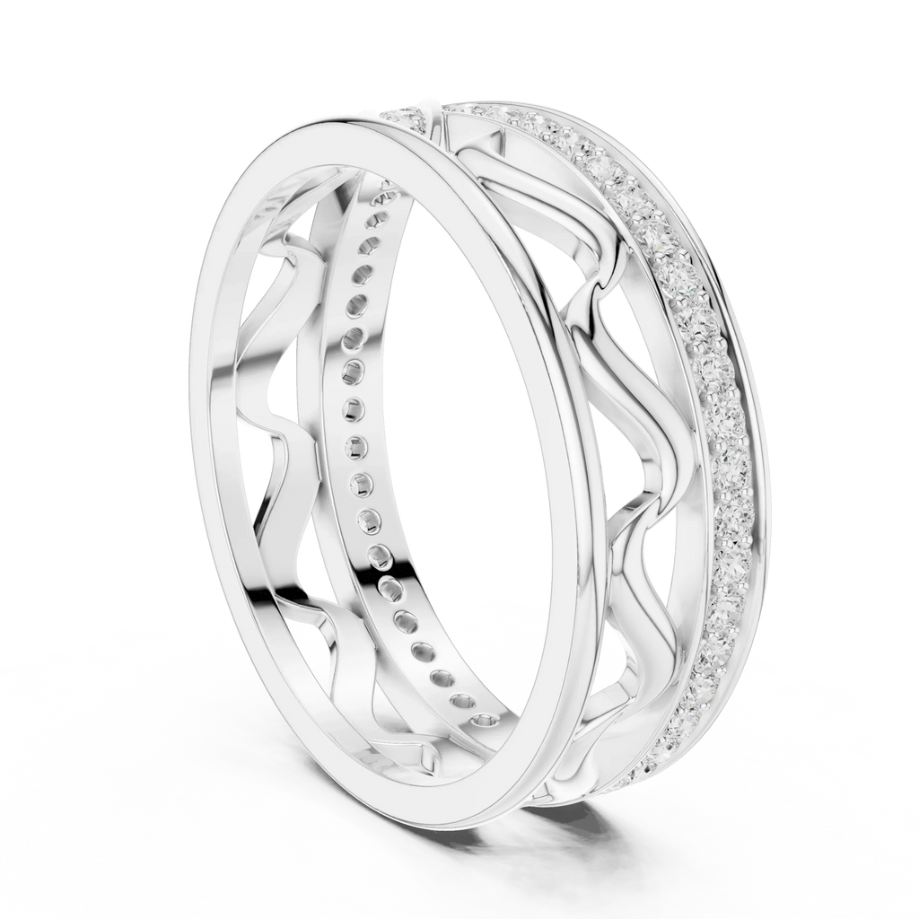 18K White Gold 0.28 CTW Chevron Contour VVS1 Round Moissanite Stacking Ring