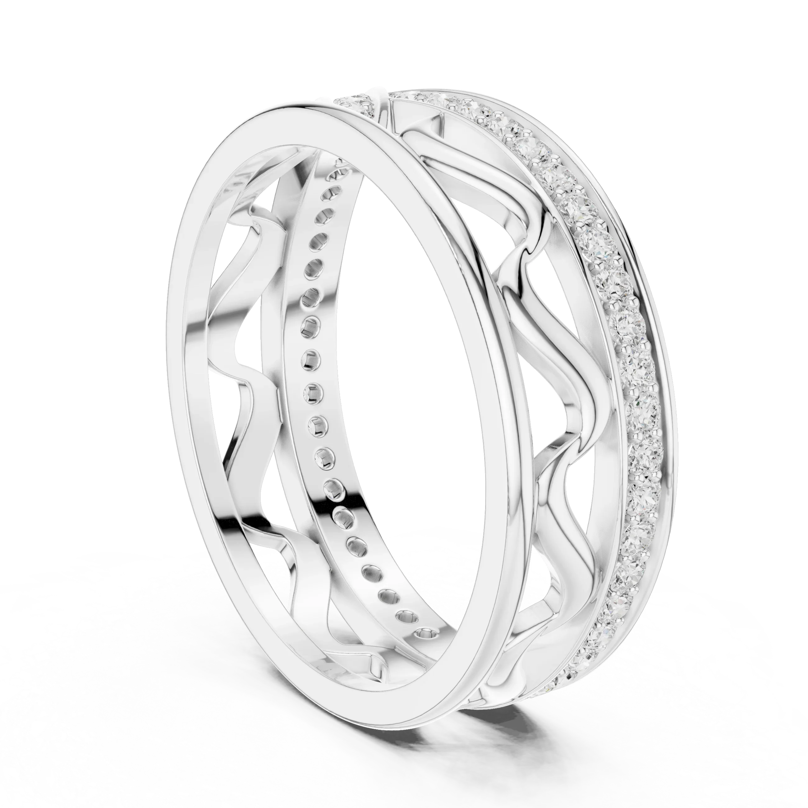 18K White Gold 0.28 CTW Chevron Contour VVS1 Round Moissanite Stacking Ring