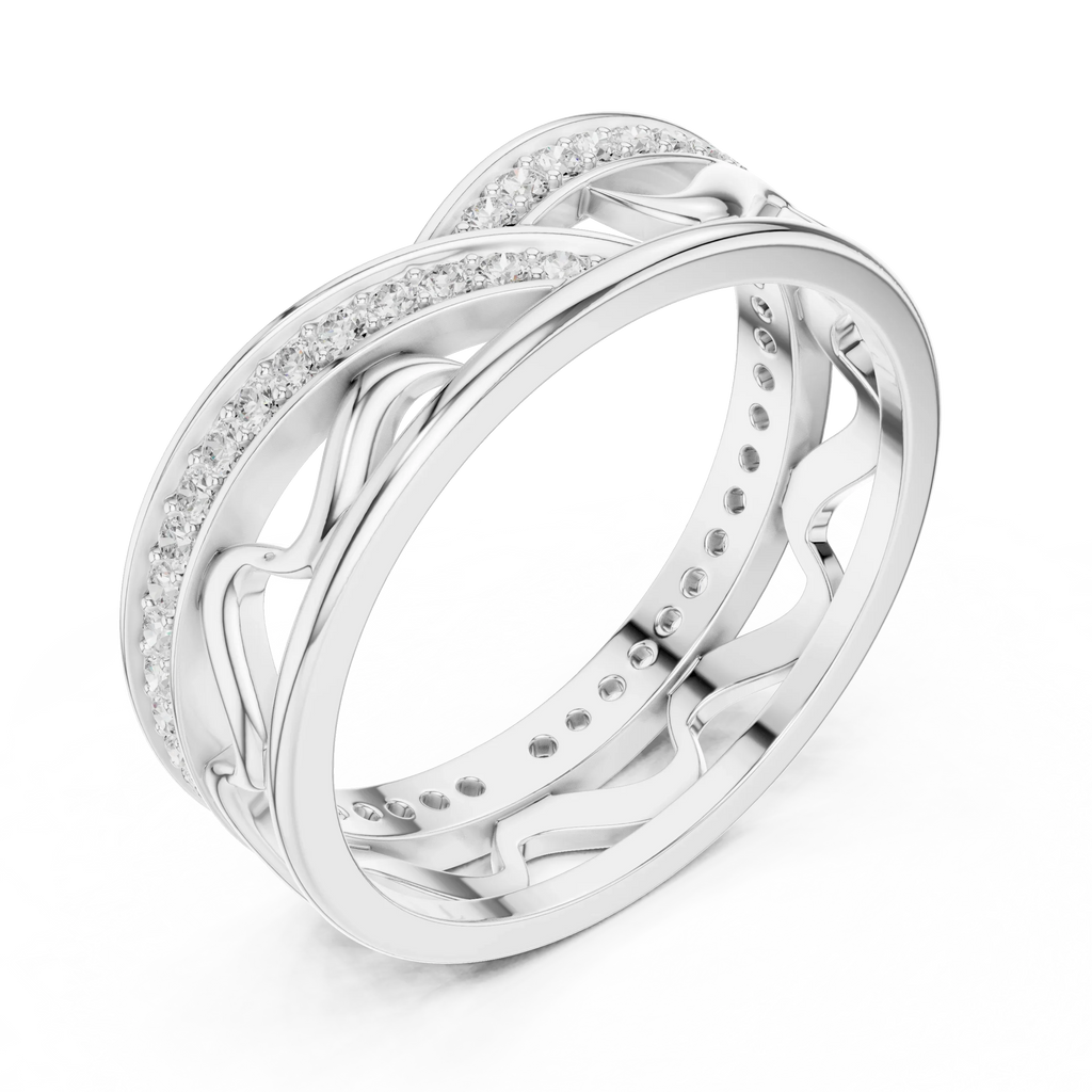 18K White Gold 0.28 CTW Chevron Contour VVS1 Round Moissanite Stacking Ring