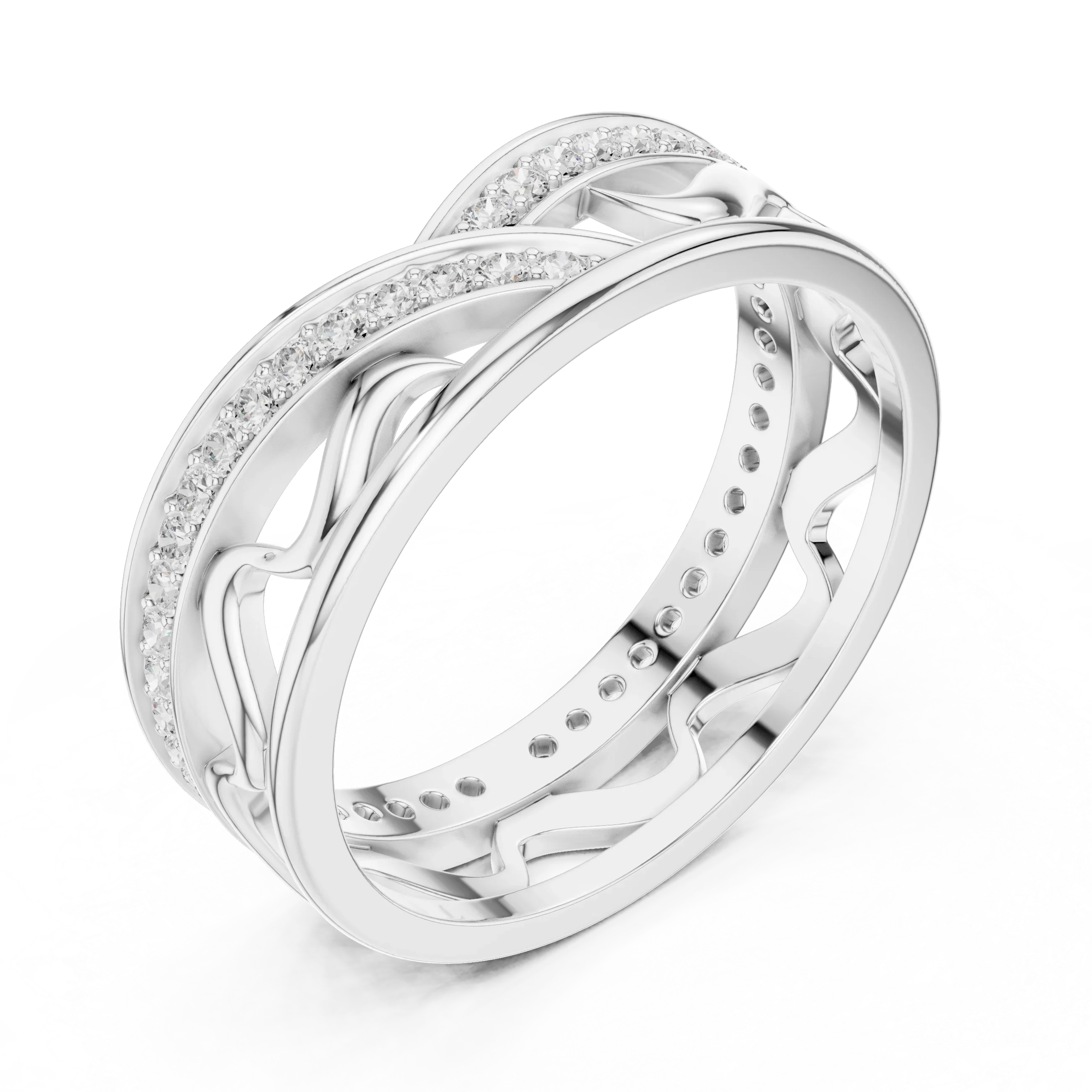 18K White Gold 0.28 CTW Chevron Contour VVS1 Round Moissanite Stacking Ring