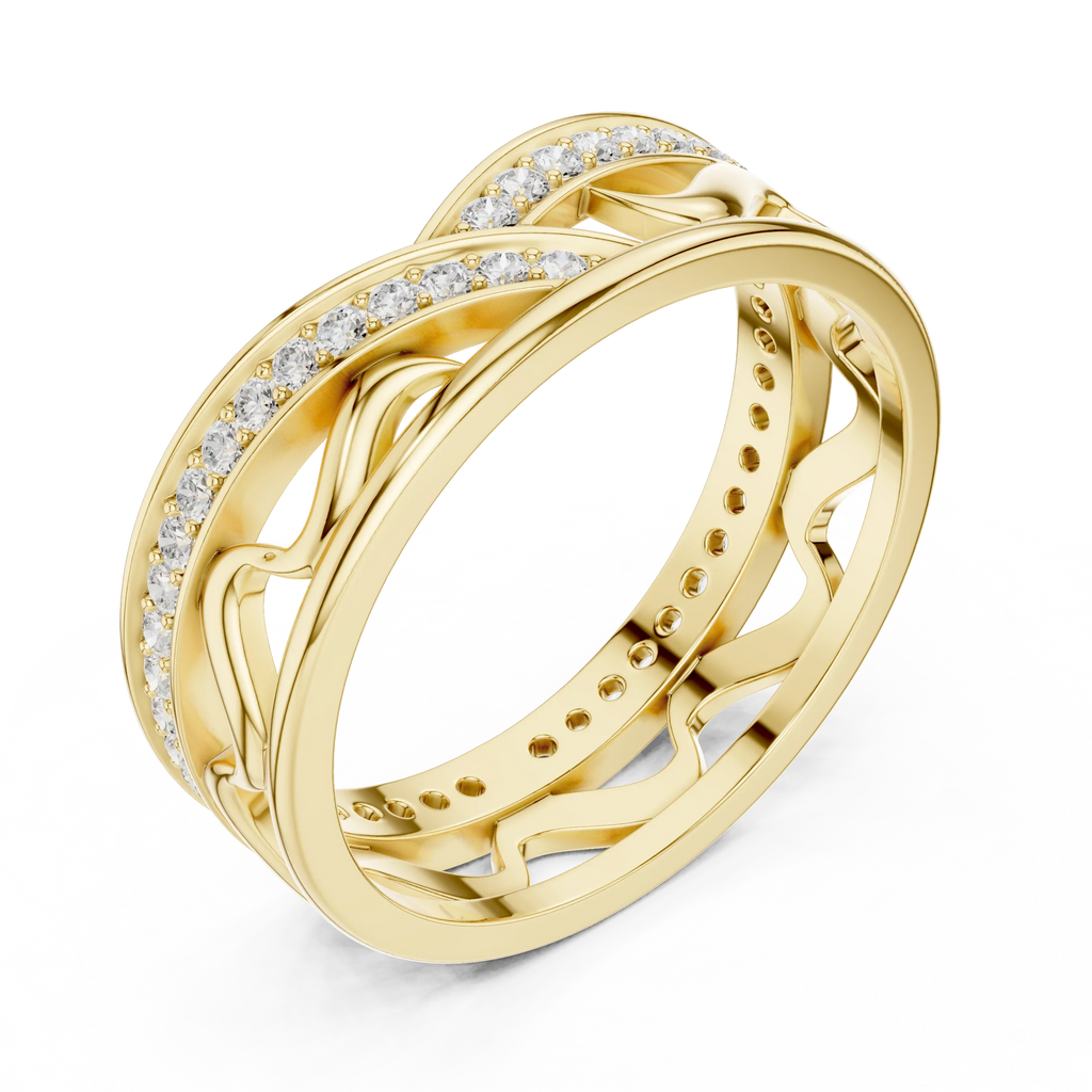 18K White Gold 0.28 CTW Chevron Contour VVS1 Round Moissanite Stacking Ring