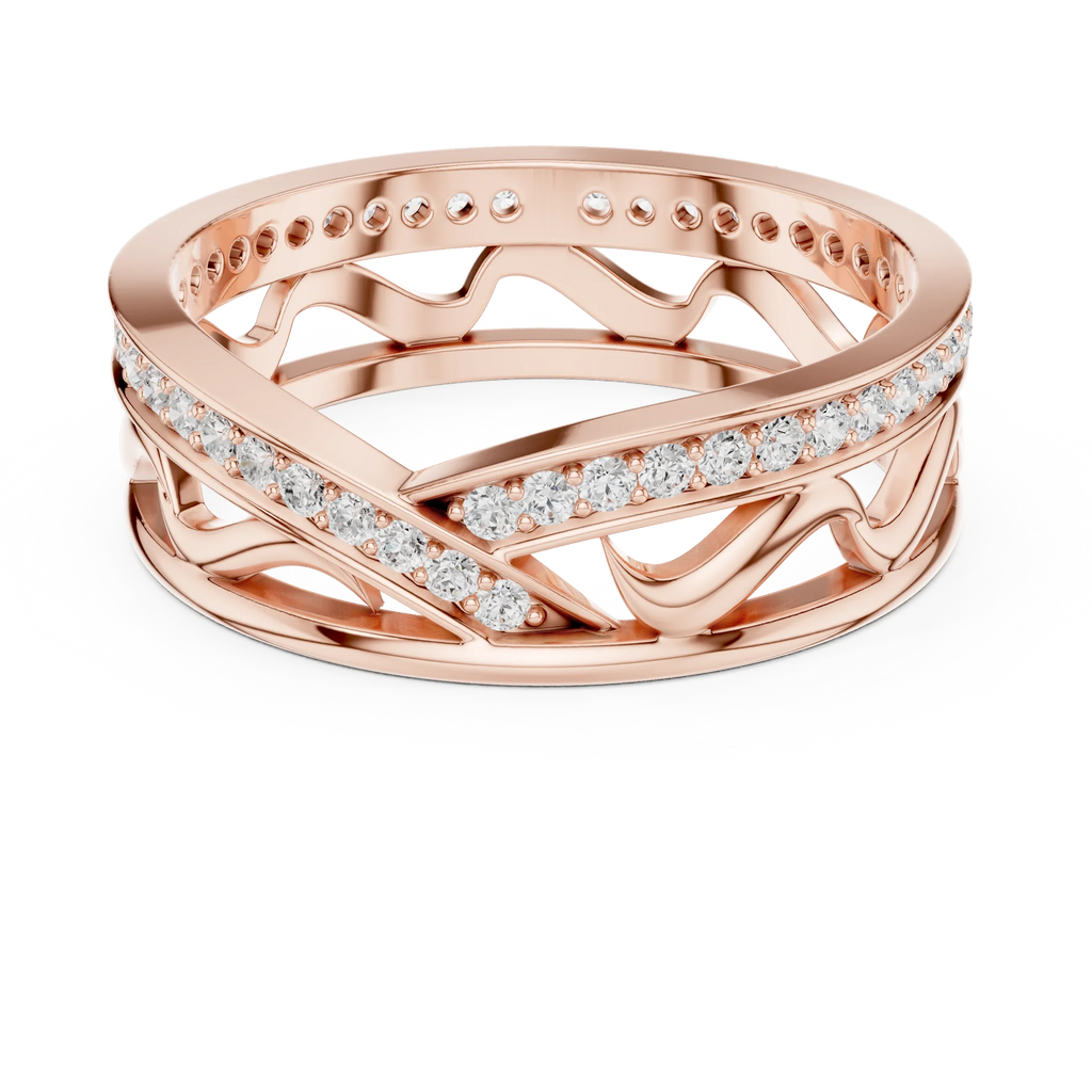 18K White Gold 0.28 CTW Chevron Contour VVS1 Round Moissanite Stacking Ring