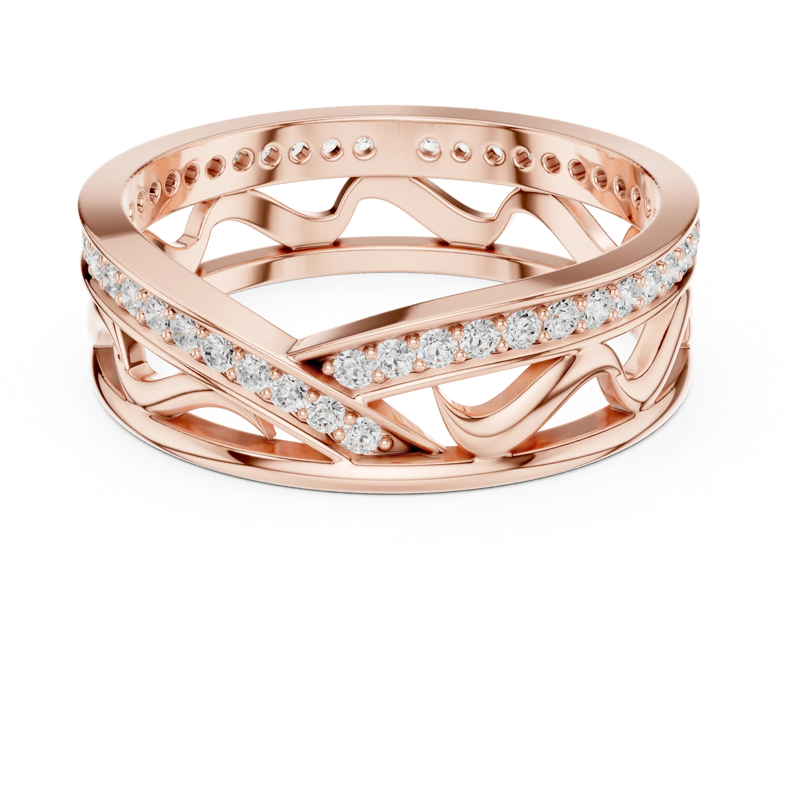 18K White Gold 0.28 CTW Chevron Contour VVS1 Round Moissanite Stacking Ring