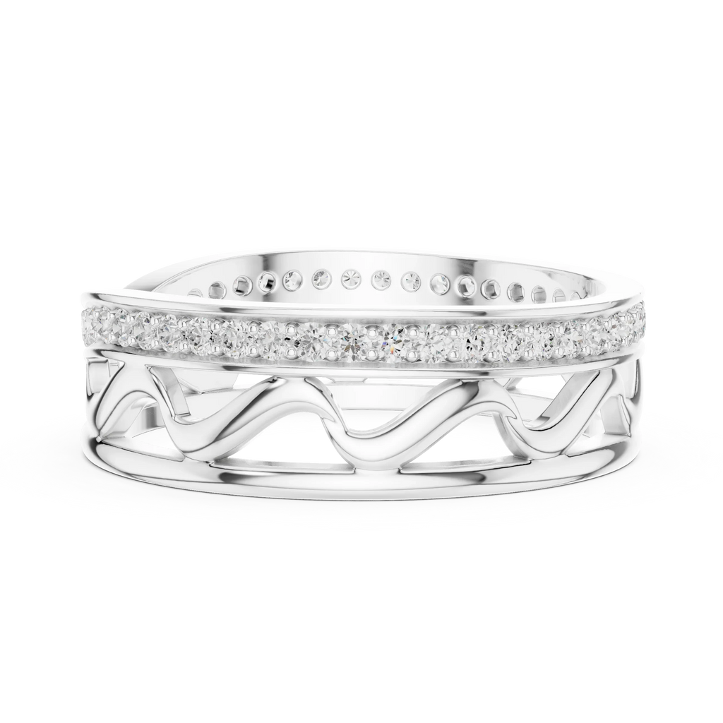 18K White Gold 0.28 CTW Chevron Contour VVS1 Round Moissanite Stacking Ring