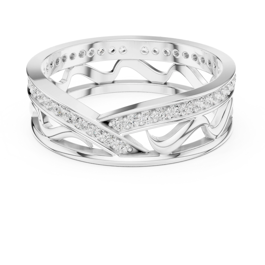18K White Gold 0.28 CTW Chevron Contour VVS1 Round Moissanite Stacking Ring