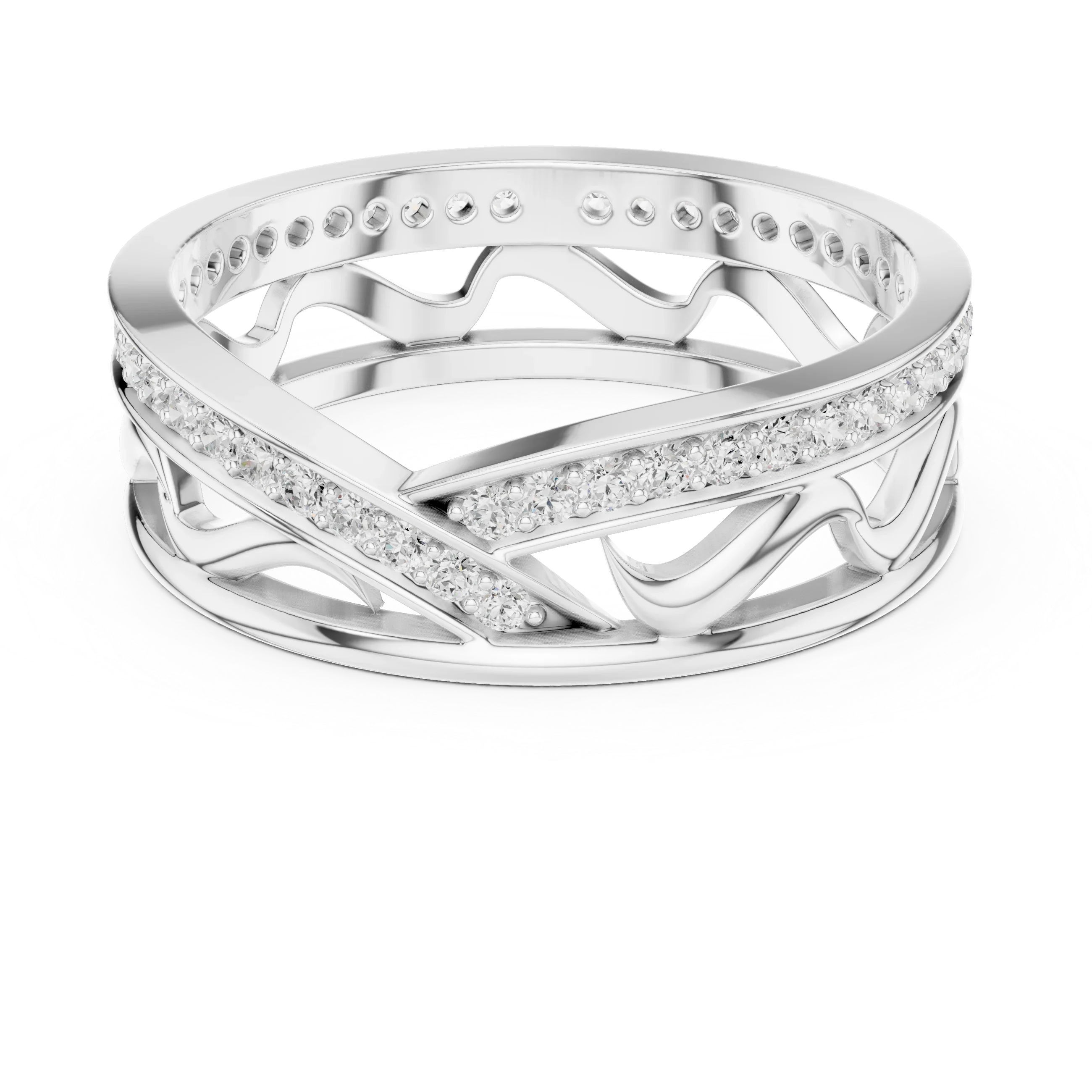 18K White Gold 0.28 CTW Chevron Contour VVS1 Round Moissanite Stacking Ring